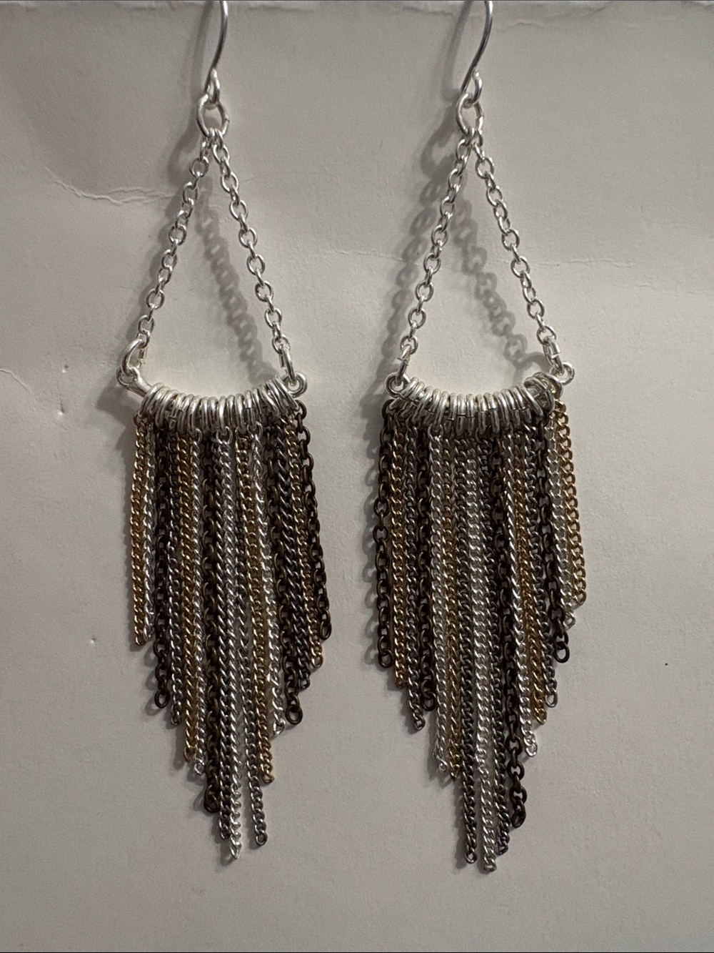 Mixed Metal Fringe Chain Drop Earrings - Multi-Color